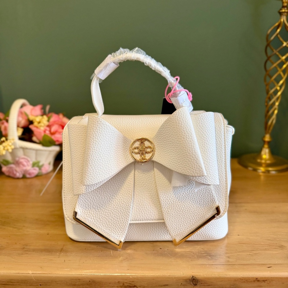 Like Dreams White Bow Top Handle Bag NWT Gold Hardware Satchel